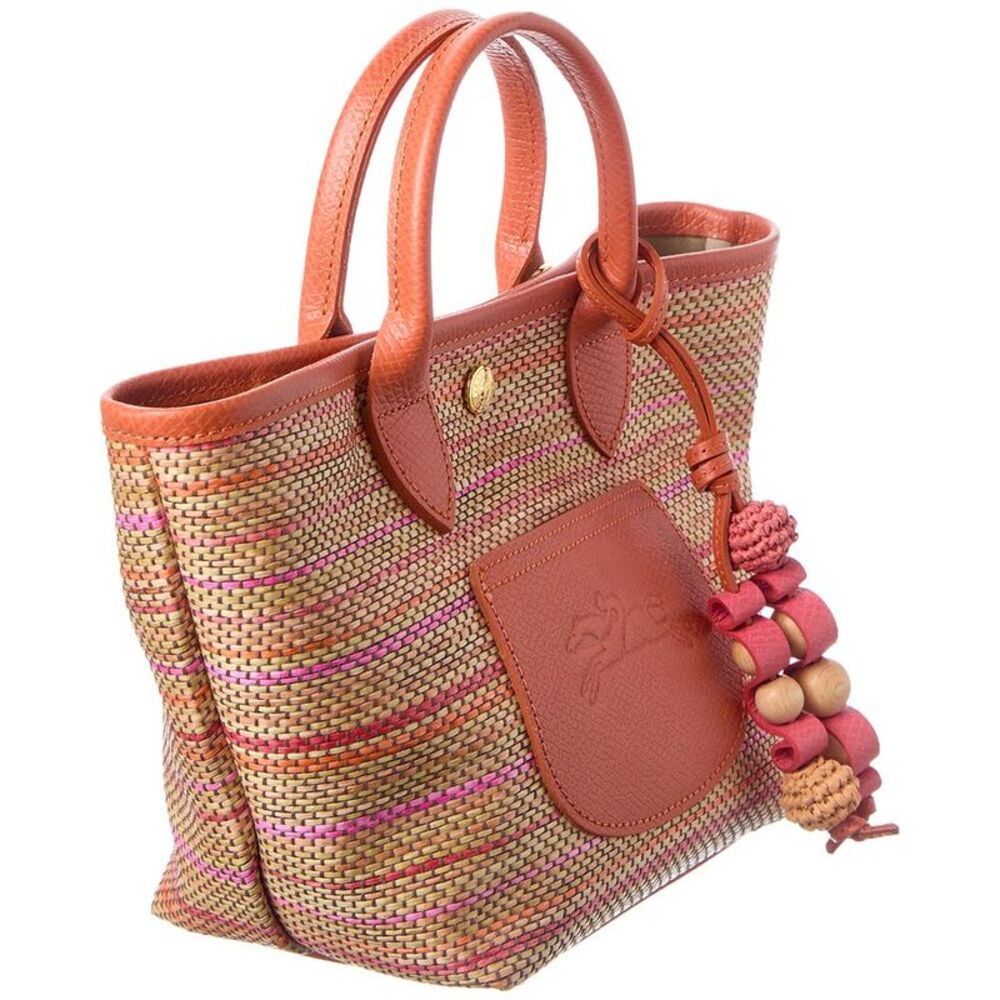 Longchamp Le Panier Pliage Rainbow Leather-Trim Tote, Orange - Picture 3 of 4